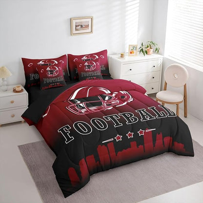Erosebridal Football City 7 Piece Bedding Set Full American Soccer Comforter Set with Sheets for Kids Boys Teen Adults,Sports Rugby Bed in A Bag Ball Competitive Games Bed Set,Brown Black