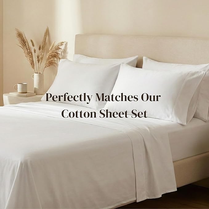 Beckham Hotel Collection Cotton Pillowcases Standard/Queen, 500TC, Sateen Finish, Open End, Breathable, Moisture-Wicking, White (Pack of 2)