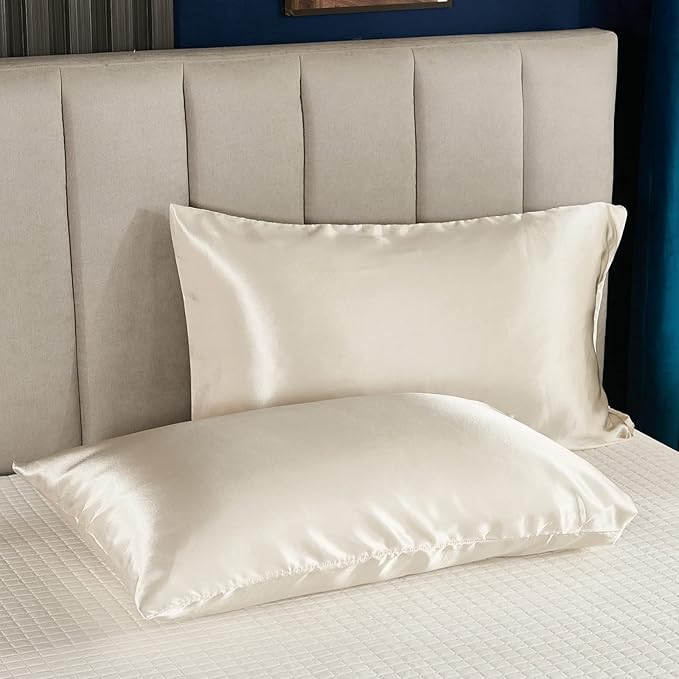 Dreamer Satin Silk Like Cream Comforter - Soft Beige Polyester Filling Luxury 1 Comforter 2 Pillowcases (Queen, Beige)