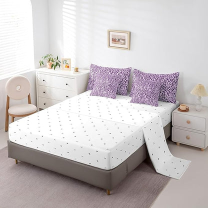 Feelyou Cute Leopard Bedding Set for All Season Cheetah 7 Pieces Comforter Sets Full Size Teens Room Decor Purple Animal Print Bed in a Bag with Comforter, Sheets, Pillowcases & Cushion Cover