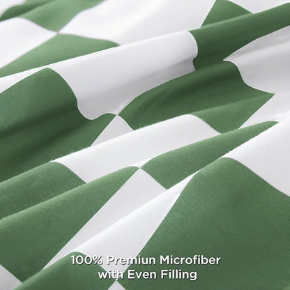 Andency Green Checkered Comforter Queen(90x90Inch), Plaid Gingham Buffalo Grid Bedding Comforter Sets for Boys Kids Teens, 3 Pieces Lightweight Microfiber Geometric Preppy Bed Set