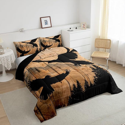 Feelyou Eagle Print Comforter Set Twin for Girls Women Teens Adult,Kids Boys Hawk Wildlife Hunting Theme Bedding Set, Western Farmhouse Comforter Soft Quilt Set, with 1 Pillowcase 2Pcs Bedding