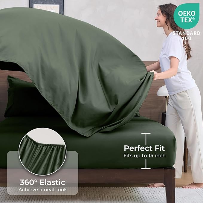 HEVUMYI Army Green Twin Comforter Set - 5-Piece All Season Bed in a Bag Twin, Ultra Soft Bedding Set with Comforter, Flat Sheet, Fitted Sheet, Pillowcases, Pillow Shams