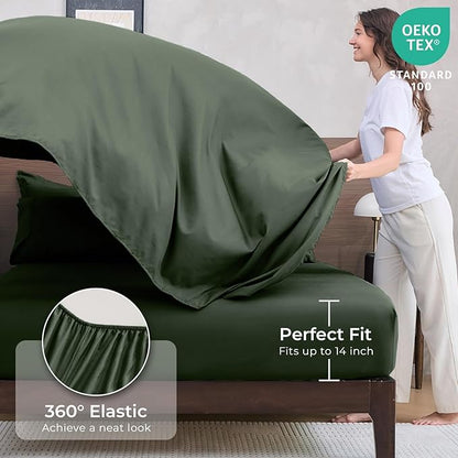 HEVUMYI Army Green Twin Comforter Set - 5-Piece All Season Bed in a Bag Twin, Ultra Soft Bedding Set with Comforter, Flat Sheet, Fitted Sheet, Pillowcases, Pillow Shams