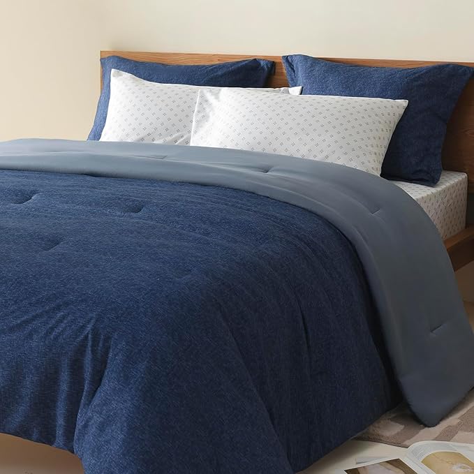 Comfort Spaces Full 7 Pieces Comforter Set, Boho Bed Sets for Full Size, Farmhouse Bedding Sets with Comforter, Gift Bed in a Bag with Comforter, Sheets, Pillowcases, and Shams, Full, Navy