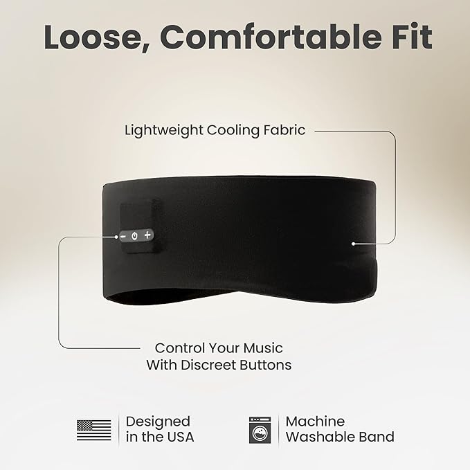 SleepSound Loose-Fitting Bluetooth Sleep Headband Speakers for Sleeping, Soft Headphones for Sleeping On Side, 20 Hr Battery, Wireless Sleep Headphones, Snoozeband Headband Earphones for Side Sleepers