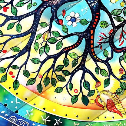 Tree of Life Comforter Sets for Kids Adults,3D Bohemian Pattern with Bright Colors,Decorative Bedding Comforter Sets with 2 Pillow Shams, Queen Size