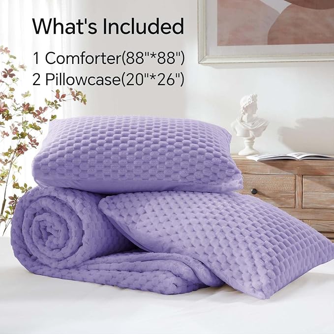BEDELITE Fluffy Queen Comforter Set - Light Purple Fleece Soft Comforter for Queen Size Bed, Luxury Warm Bedding Set for Winter, Fuzzy Bed Set 3 Pieces (1 Comforter, 2 Pillowcases)