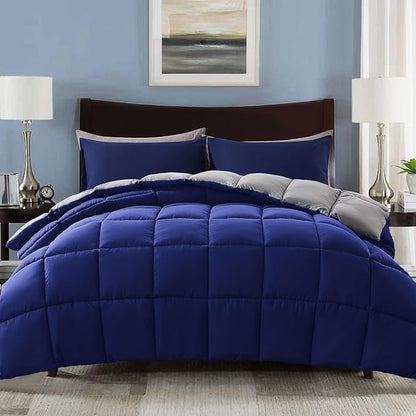 Decroom Lightweight California King Comforter Set with 2 Pillow Sham - 3 Pieces Set - Quilted Down Alternative Comforter/Duvet Insert for All Season - Blue/Grey - Cal King Size