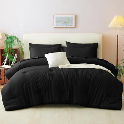 CozyLux Full Comforter Set Black, 7 Pieces Bed in a Bag Soft Bedding Comforter Set with Sheets, All Season Boho 7PC Bed Sets with Comforter, Fitted Sheets, Flat Sheets, Pillow Shams and Pillowcases