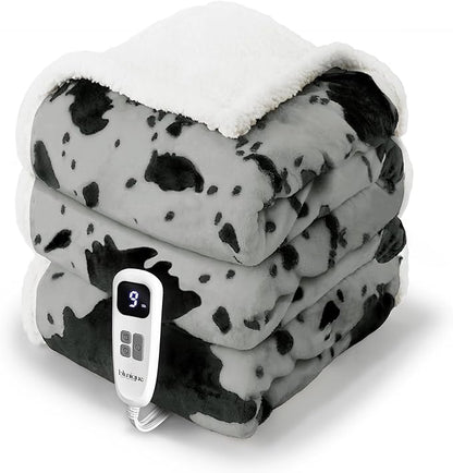 Cow Print Heated Blanket Twin-Heating Electric Blanket Twin with 10 Heat Levels & 10 Hours Auto-Off, Cozy Soft Fleece Sherpa, Washable, 62 x 84 Inche Cow Print Grey