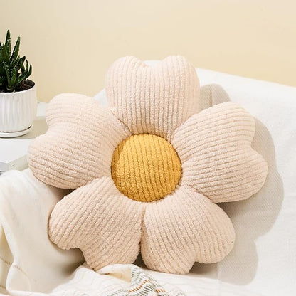 Sioloc Flower Shaped Throw Pillow, Fun Daisy Pillow, 19.7" White Cute Decorative Seat Cushion Aesthetic Flower Plush Pillows for Bed Floor Couch Chair
