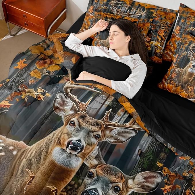 Erosebridal 7 Pieces Camo Deer Comforter Set with Sheets Full Size | Rustic Hunting Deer Bedding Set for Kids Boys Men Adult Country Rural Hunting Animal Bed Sets Rustic Farmhouse Style Bed in A Bag