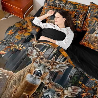 Erosebridal 7 Pieces Camo Deer Comforter Set with Sheets King Size | Rustic Hunting Deer Bedding Set for Kids Boys Men Adult Country Rural Hunting Animal Bed Sets Rustic Farmhouse Style Bed in A Bag
