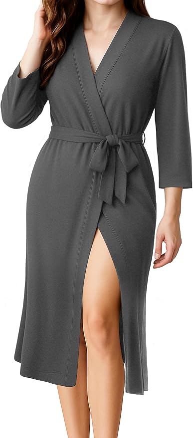 NY Threads Women's Robe Long Knit Bathrobe 3/4 Sleeves Soft Kimono Lightweight Loungewear