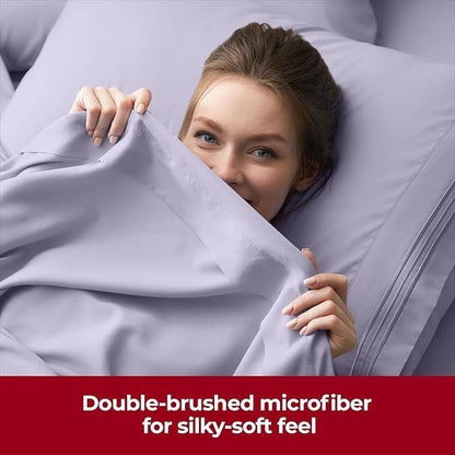 Mellanni Extra Deep Split King Sheets - 5 PC Iconic Collection Bedding - Hotel Luxury, Ultra Soft, Cooling Bed Sheets - Wrinkle, Fade, Stain Resistant (Split King, Lavender)