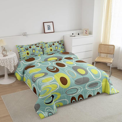 Erosebridal Teal Minimalist Bedding King Geometric Circles Comforter Set, Abstract Spiral Swirl Duvet Insert Geometric Stripes Down Comforter, Modern Aesthetic Bedding Comforter Sets Room Decor
