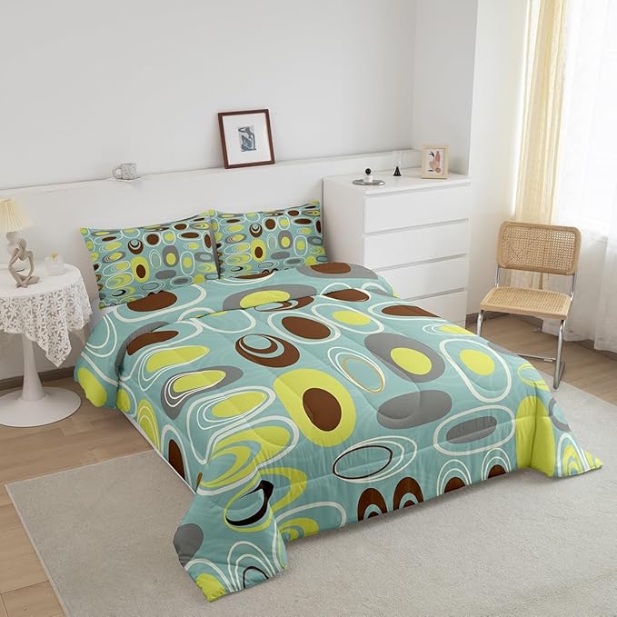 Teal Minimalist Bedding Set Twin Geometric Circles Comforter Set, Abstract Spiral Swirl Duvet Insert Geometric Stripes Quilt Comforter, Modern Aesthetic Bedding Comforters & Sets Room Decor