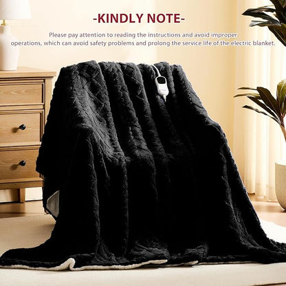 Heated Electric Blanket Queen Size-84"x90" Heating Blanket with 10 Heating Levels & 5 Time Settings Over-Heat Protection，Winter Warmer for Adults with ETL Certification（Black）