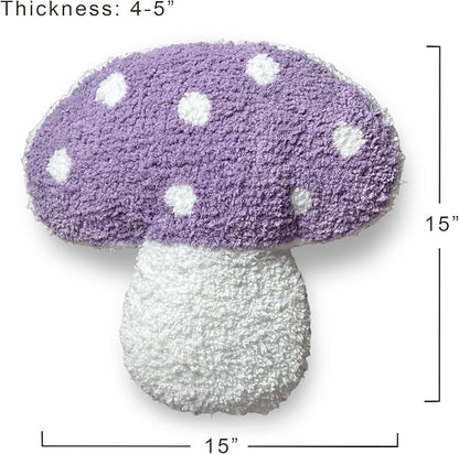 Mushroom Throw Pillow Tufted Decorative Cushion 15” x 15” – Decor for Bed, Couch, Living Room (Purple)