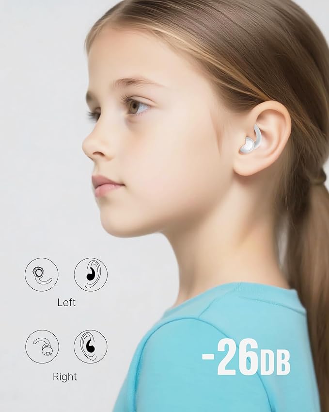 Afflatus Kids Ear Plugs for Sleeping and Small Ear Canls, Age 10-17, Comfort Earplugs for Small Ears, Sleep, Noise Reduction, Concerts, Reusable, Washable (Size S, Pairs*2) (Pack in Bag)