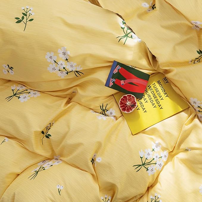 HighBuy Girls Floral Comforter Set Twin XL Yellow 3 Piece Garden Flowers Bedding Sets Vintage Aesthetic Coquette College Dorm Comforter with 2 Pillowcases,Boho Chic Fluffy Comforter Set