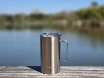 CHILLOUT LIFE Stainless Steel Vacuum Insulated Coffee Mug 20 oz (Set of 2) with Handle and Lid, Large Thermal Camping Coffee Mugs with Sliding Lid for Men & Women, Keeps Your Beverages Hot & Cold