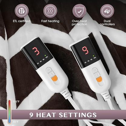 VENTIMI Electric Blanket Queen Size, 84" x 90" Heated Blanket with 9 Heat Levels & 2-4-8-10 Hours Auto Off, Fast Heating Blanket with ETL & FCC Certification, Coffee