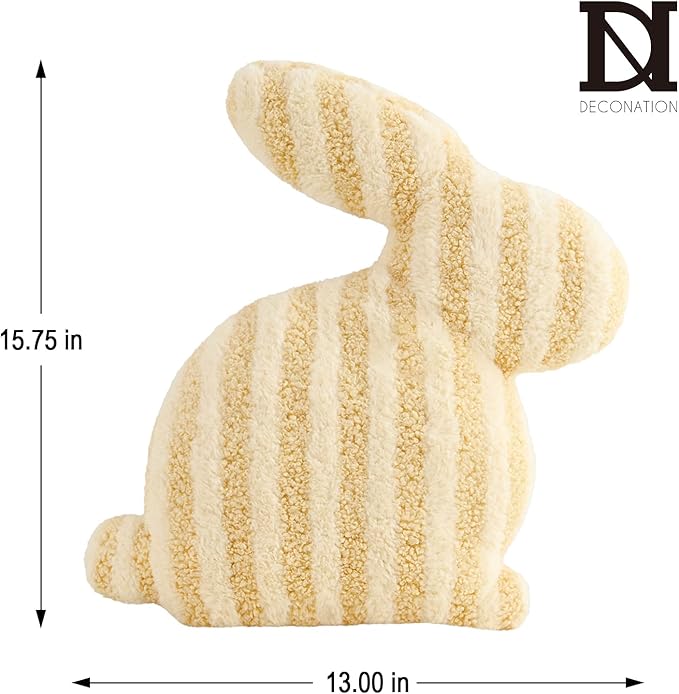Easter Bunny Shaped Cute Throw Pillow, Decorative Stuffed Bunny Pillow for Bed and Couch, Cotton Pillow with Sherpa and Fluff, Yellow and White Throw Pillow for Girl Room Decor Bedroom, 13x15.75in