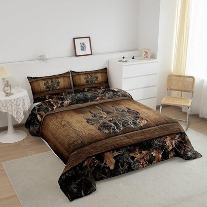 Erosebridal Camo Bear Paw Bedding Comforter Sets Hunting Woodland Wildlife Bedding Set Full,Camouflage Rustic Cabin Comforter Set for Kids Farmhouse Woodland Board Animal Quilt Set Country Decor