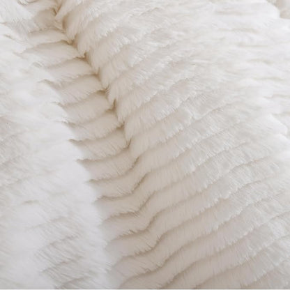 YIKUSH Full Comforter Set Fluffy White Full Size Bed Set Faux Rabbit Fur Fluffy Shaggy Furry Winter Bedding Ultra Soft Plush and Warm All Season 1 Comforter with 2 Pillow Cases (Full, White)