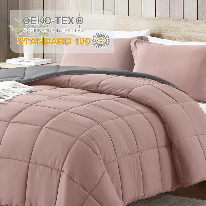 satisomnia Full Size Comforter Set, Pink Bedding Comforters Full Size, 3 Pieces Down Alternative Bed Comforter Lightweight, Soft Quilted Bed Set Breathable, Reversible All Season Bedding Sets