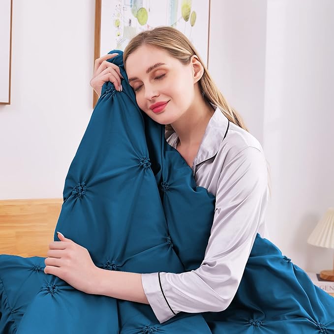 JOLLYVOGUE King Size Comforter Set 7 Pieces, Teal Bed in a Bag Comforter Set for Bedroom, Beddding Sets with Comforter, Sheets,Ruffled Shams & Pillowcases
