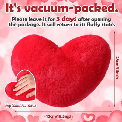 Leinuosen Set of 3 Valentine's Day Decor Heart Red Throw Pillow and 18 in Pillows Covers Faux Fur Decorative Heart Shaped Pillow Furry Stripe Pillowcase for Valentine Bed Couch Living Room Home Decor