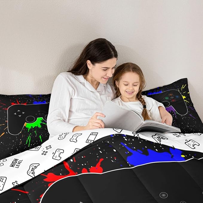 Erosebridal Twin Bedding Set,Gaming Comforter Sets for Boys Gamer Bedding Sets for Boys,Toddler Bedding Gaming Bed Kids Comforter Sets,Watercolor