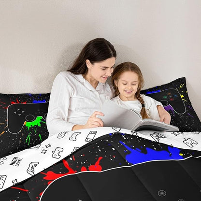 Erosebridal Twin Bedding Set,Gaming Comforter Sets for Boys Gamer Bedding Sets for Boys,Toddler Bedding Gaming Bed Kids Comforter Sets,Watercolor