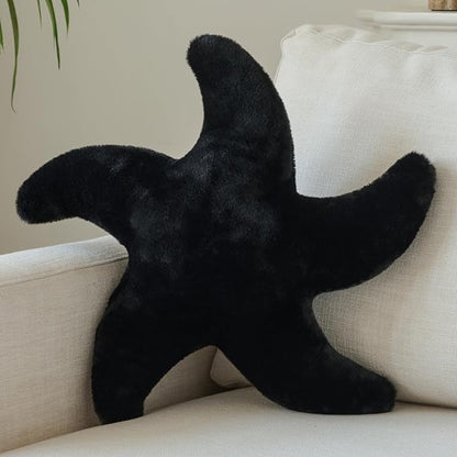 Starfish Pillow, Cute Decorative Pillows for Couch Bed, Aesthetic Room Decor Accent Pillow Plush with Soft Faux Rabbit Fur for Bedroom Living Room (Black, 19.6 Inches)