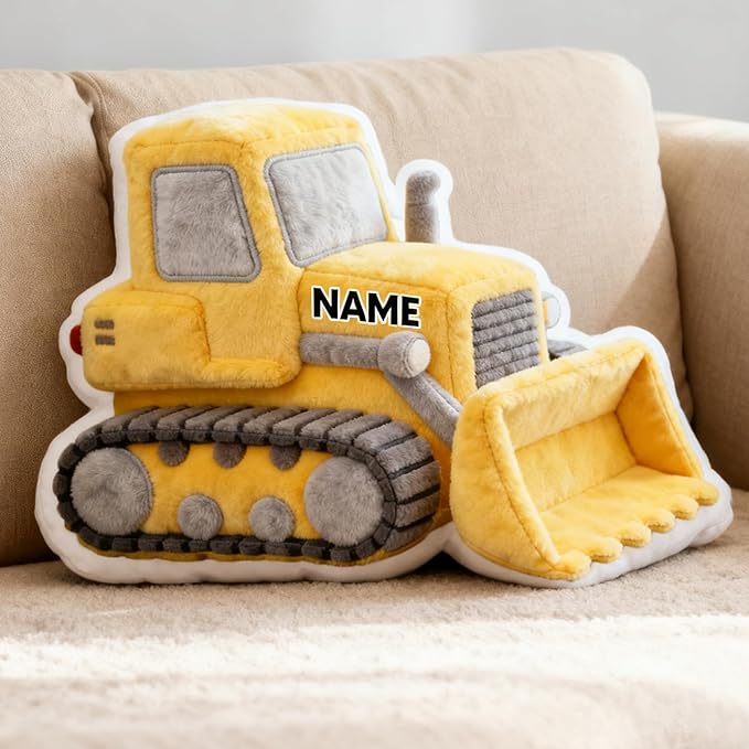 Custom Bulldozer Shaped Pillow Personalized Double-Sided Printed Cute Pillow Customized Christmas Party Commemorative Gift Sofa Decorative for Boys and Girls 8-32in