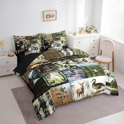 Erosebridal Cabin Rustic Comforter Set 7-Piece Bed in a Bag Twin | Deer Mallard Duck Bedding Sets Mens Camo Hunting Comforter and Sheet Set, Woodland Animals Farmhouse Room Decor,Country Decor