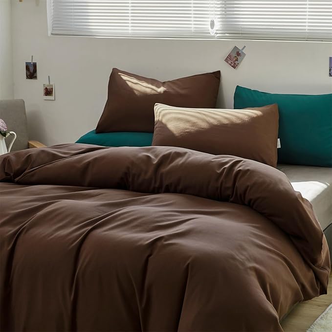 KAREVER Brown Comforter Set King Coffee Color Bedding Set 3 Pieces All Season Blanket Set Women Chestnut Brown Color Lightweight Comforter Set King Breathable Bed Comforter