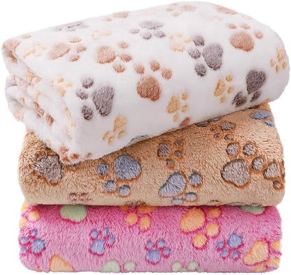 LINENLUX 1 Pack 3 Blankets Super Soft Fluffy Premium Fleece Dog Blankets for Puppy Cat Pet Blanket Flannel Throw Warm Sleep Dog Paw 23x16 inches