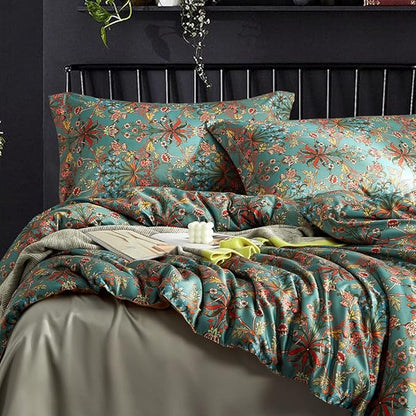 mixinni Farmhouse Boho Comforter Set Queen Size - 3 Piece Lightweight All Season Bedding Set with Fluffy Comforter & 2 Pillow Shams, Floral Botanical Design, Soft Breathable Microfiber