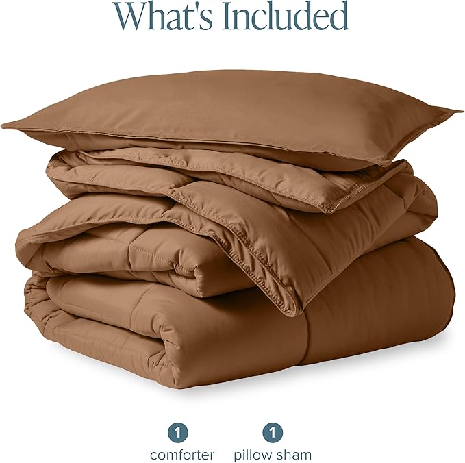 Bare Home Comforter Set - Twin/Twin Extra Long Size - Ultra-Soft - Goose Down Alternative - Premium 1800 Series - All Season Warmth (Twin/Twin XL, Caramel)