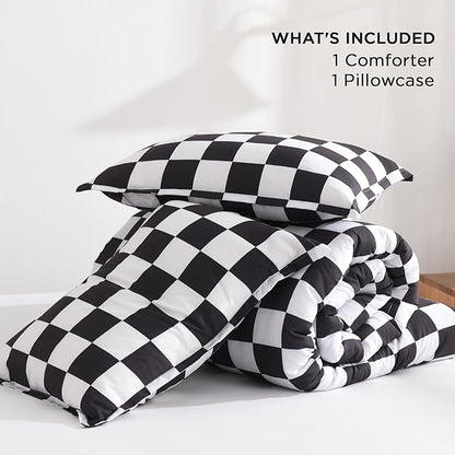 Andency Checkered Comforter Twin(66x90Inch), Black White Plaid Gingham Buffalo Grid Bedding Comforter Sets for Boys Kids Teens, 2 Pieces Lightweight Microfiber Geometric Preppy Bed Set