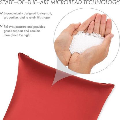 PILLOWY 22" x 22" Throw Pillow - Maroon: 1 PCS Luxurious Premium Microbead Pillow with 85/15 Nylon/Spandex Fabric. Forever Fluffy, Outstanding Beauty & Support. Silky, Soft & Beyond Comfortable