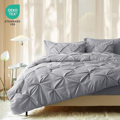 JOLLYVOGUE Full Size Comforter Sets 7 Pieces - Bed in a Bag Full for All Season, Pintuck Bedding Comforter Sets with Comforter, Flat Sheet, Fitted Sheet and Pillowcases & Shams, Light Grey