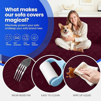 Waterproof Dog Bed Cover, Non-Slip Dog Blanket for Couch, Couch Covers for Dogs Washable, Pet Blanket for Furniture, Pet Bed Mat for Sofa, Car, Pet Supplies Christmas (68x82 Inch, Burgundy)