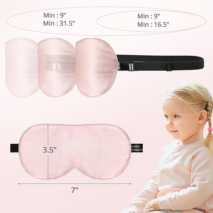 Kids Sleep Mask Eye Cover, 100% Real Natural Pure Silk Eye Mask with Adjustable Strap, Blindfold Kids Eye Mask for Sleeping, Eye Shade for Boys Girls and Adult, Pressure-Free Comfort (Pink)