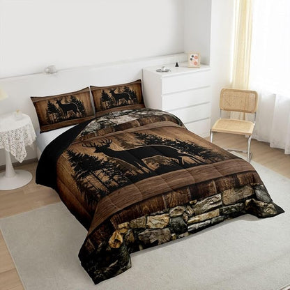 Erosebridal Rustic Deer King Bedding Set Farmhouse Cabin Comforter Set for Boys Teen Men Hunting Wildlife Deer Theme Bed Comforter Sets,Country Lodge Western Quilt Duvet