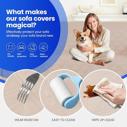 Waterproof Couch Covers for Pets, Waterproof Dog Bed Cover, Anti-Slip Soft Dog Blankets, Couch Cover for Dogs Washable, Pet Blanket for Puppy Large Dogs Cat (82x102 Inch, Beige)